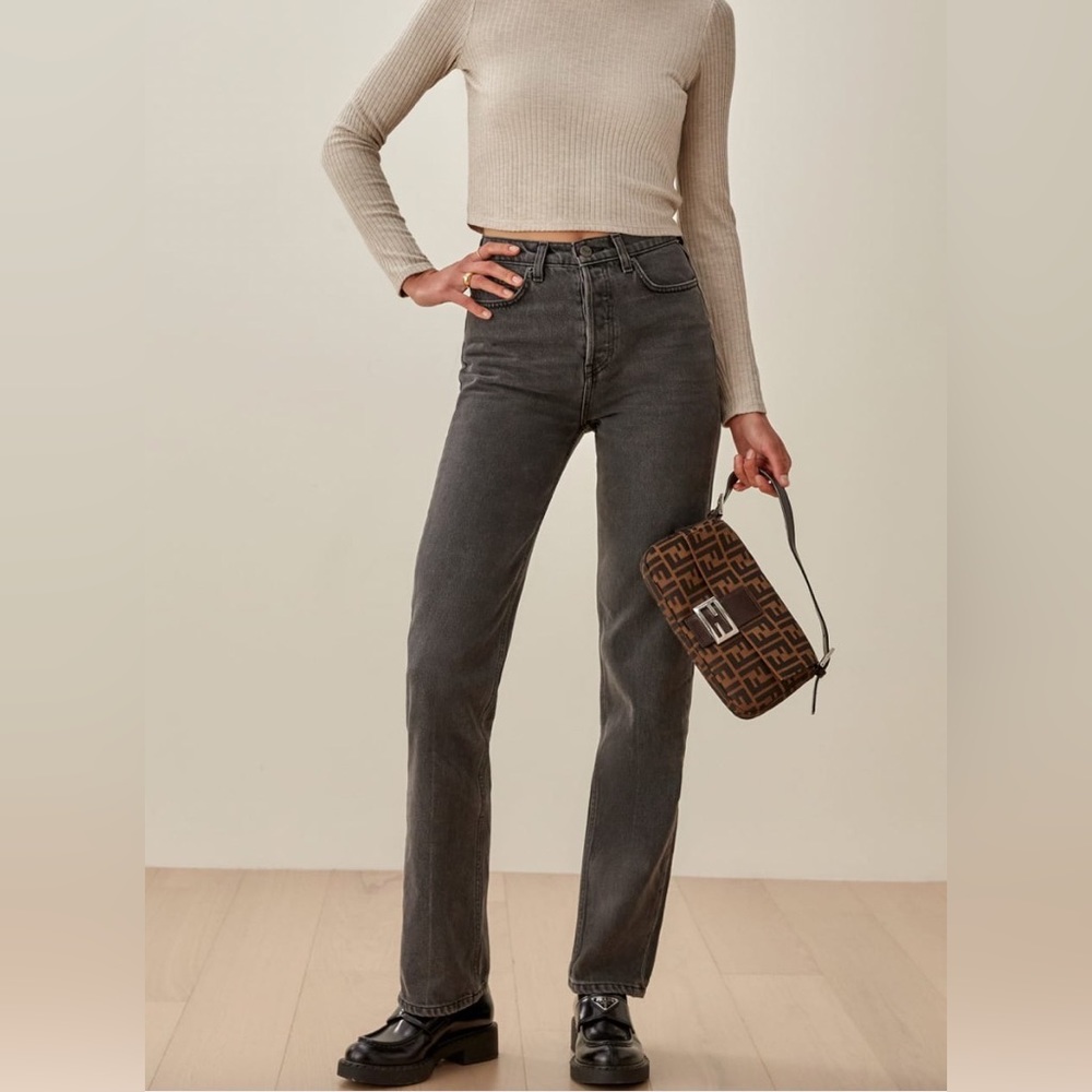 Grey Cynthia High Rise Straight Long Jeans